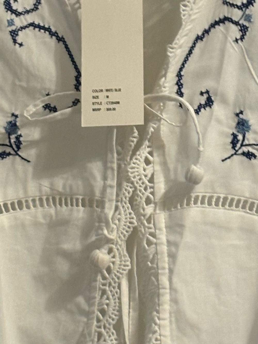 White Embroidered Tie-Detail Women’s Tunic Top